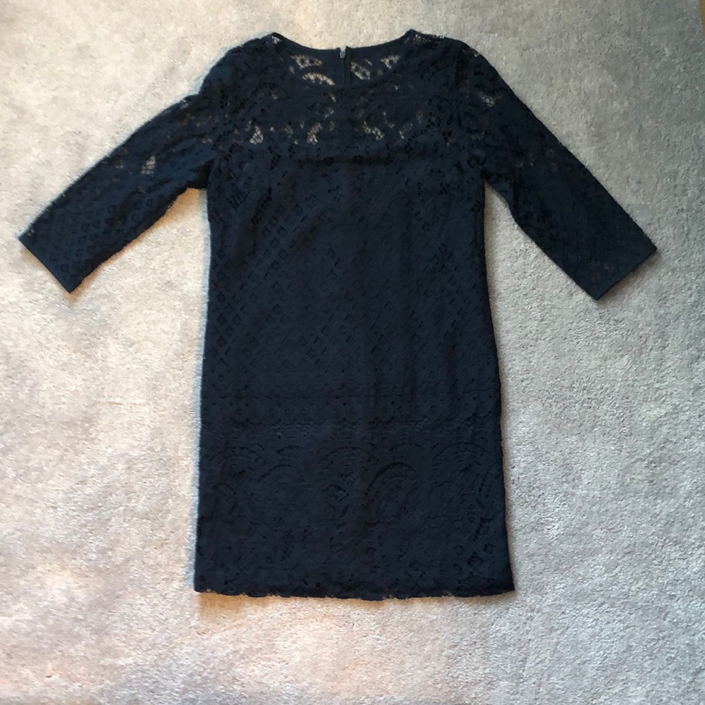 Loft Outlet Navy Lace 3/4 Sleeves Shift Dress Size 0